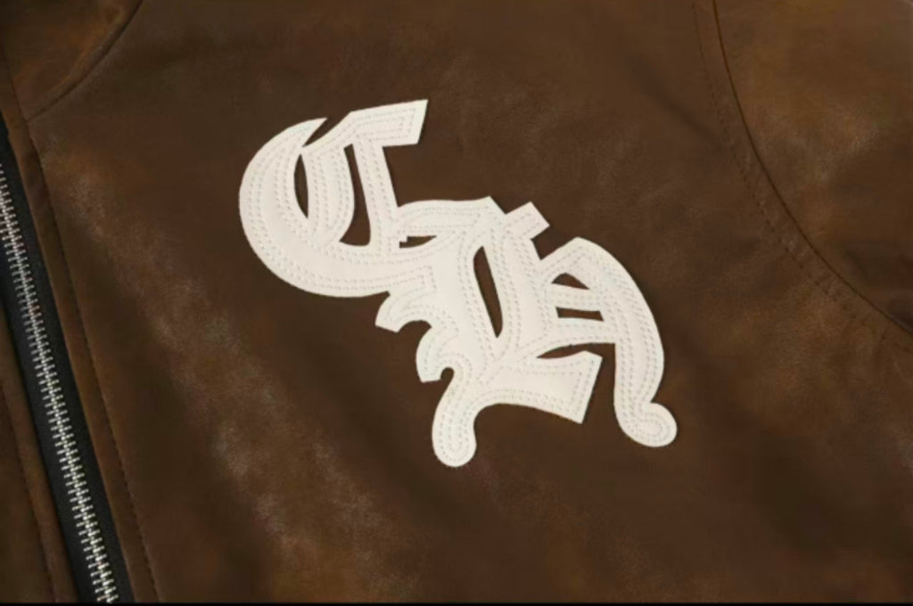 Cross Patch Suede Jacket - Brown Gothic Streetwear Outerwear 8833